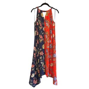 Studio JPR Floral Halter Dress Navy Orange Orange Colorblock Asymmetrical Small